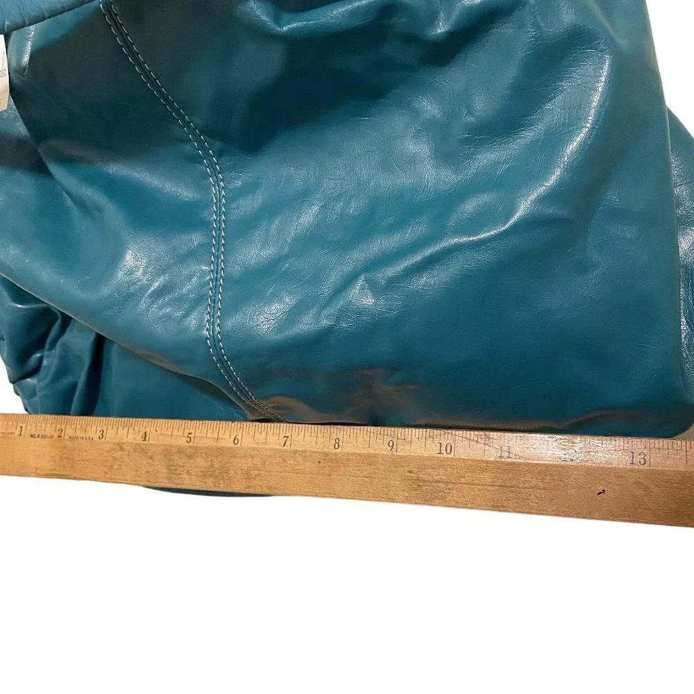 New York & Company Hobo Bag Women OS Teal Blue Snakeskin Trim Slouchy Crossbody
